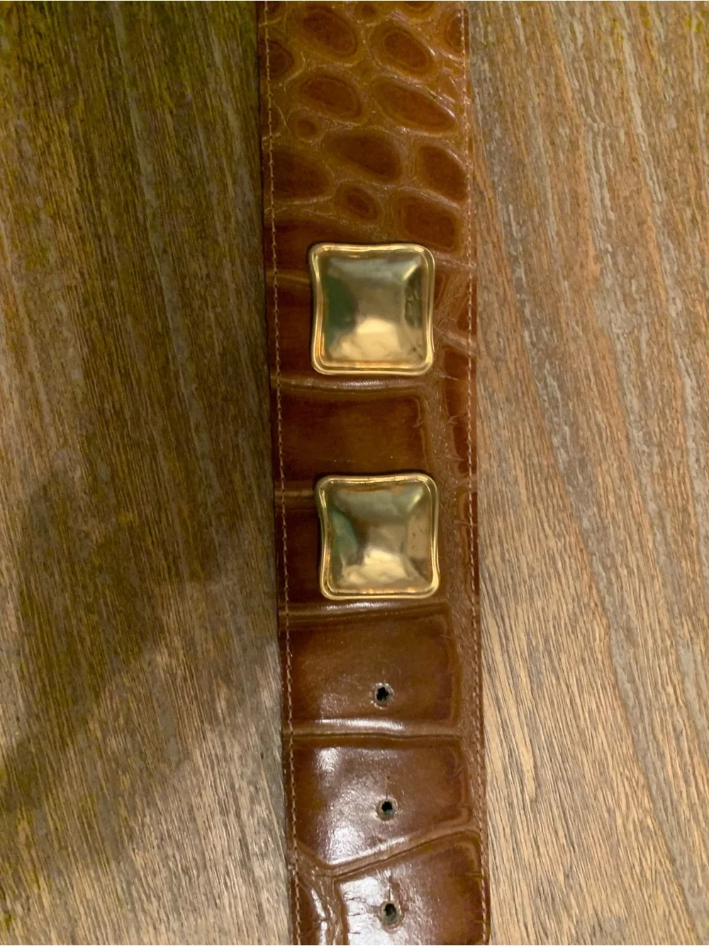 Vintage Marcella Romaya Embossed Crocodile Leather Belt Brown Gold Western